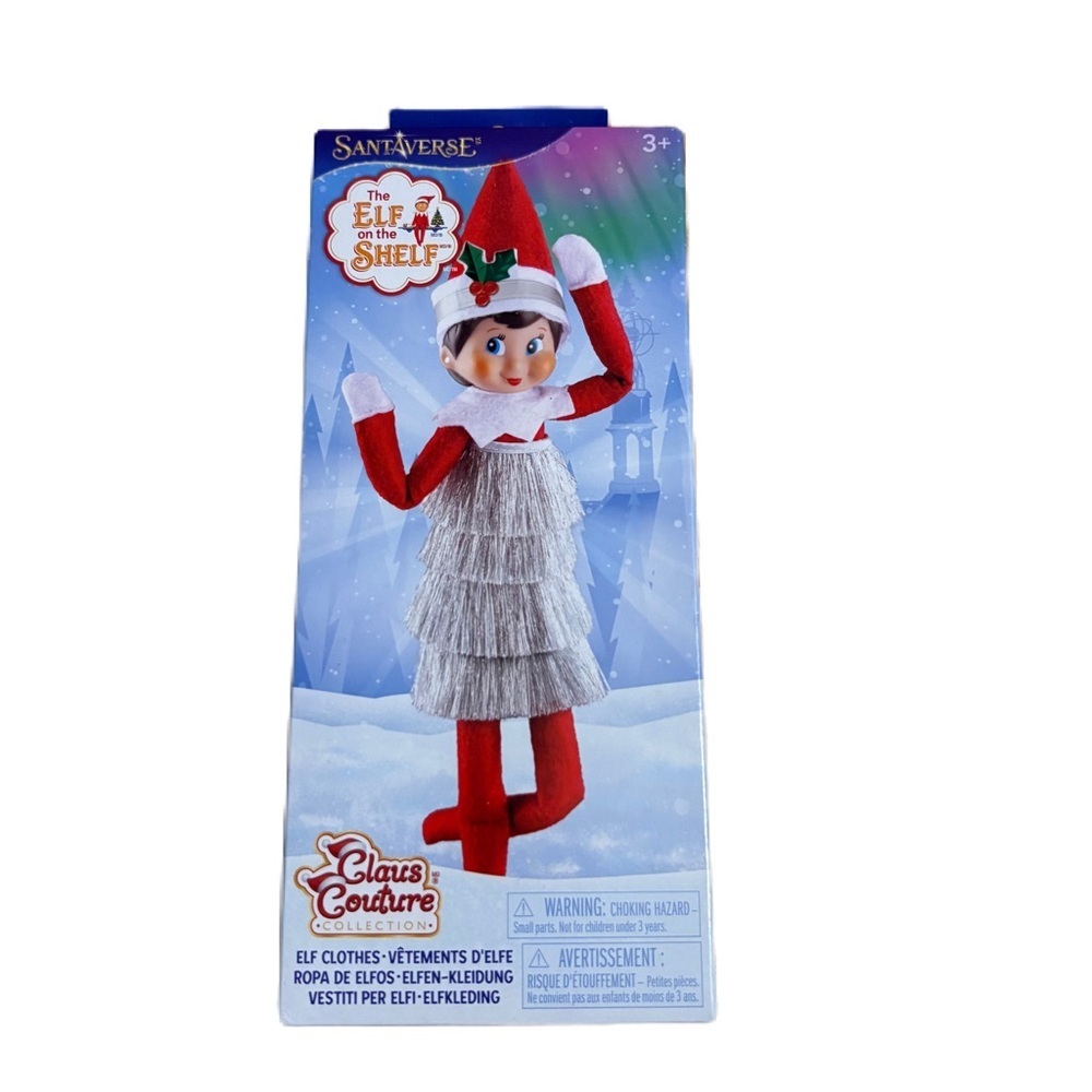 SantaVerse Elf on the Shelf Silver Dress Outfit NEW Tassel Shimmer